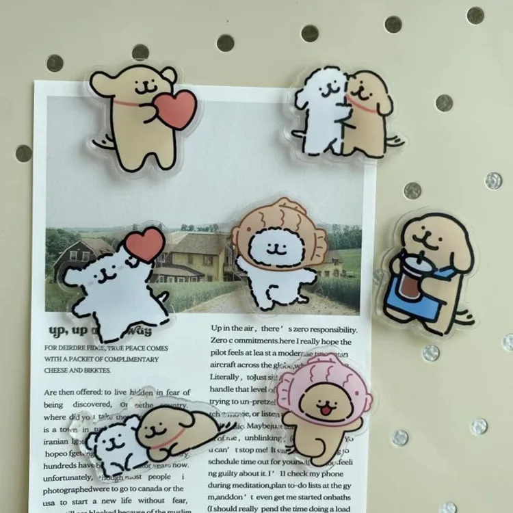 Cartoon acrylic love hug puppy refrigerator magnet Korean line hole hole plate magnetic suction door decorative magnet