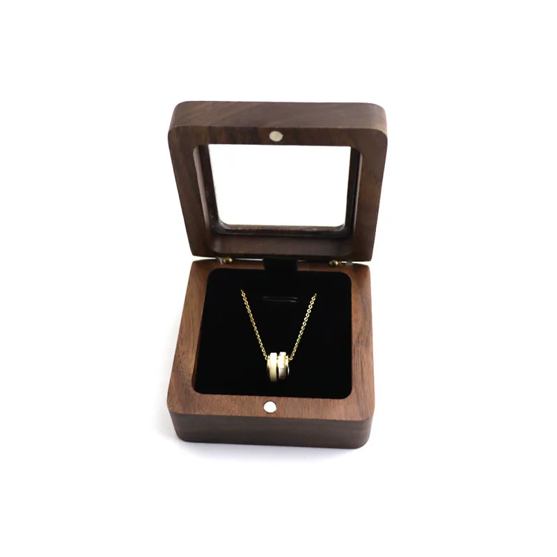 Factory wholesale transparent lid small and delicate jewelry box for necklace jewelry wood box