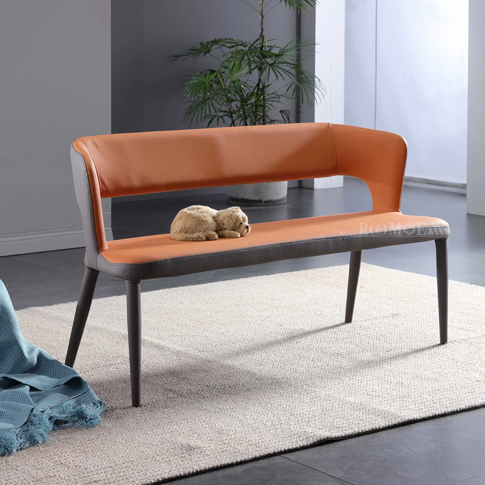 Стулья для столовой обеденная скамейка с спинкой новый продукт оптовая продажа длинная домашняя мебель из искусственной кожи металл современный Размер 11 кг