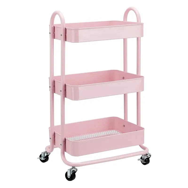 Factory Supply 3 Tier Plastic Utility Cart Mobile Trolley Cart Home Storage Rolling Cart with Handle