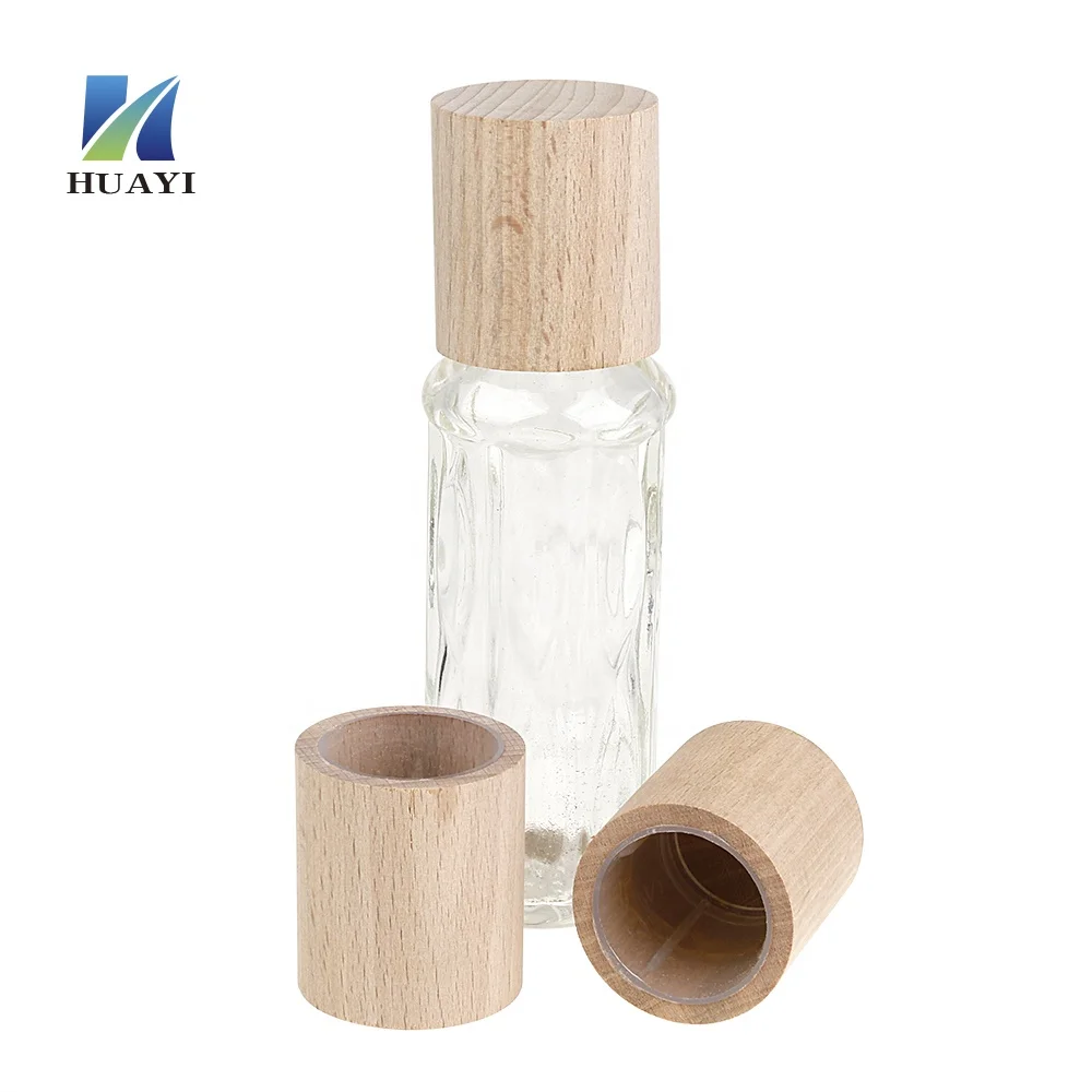 Cosmetics Packaging Spray Dispenser Pump Round Glass Bottle Wood Caps Eco Friendly Spray Bottles Wooden Lid Push Pull Cap Huayi