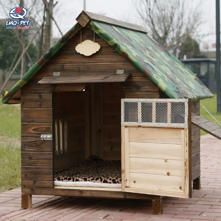 Outdoor Pet House With Doors Windows Weatherproof Wooden Kennel Dog House Dog Kennel