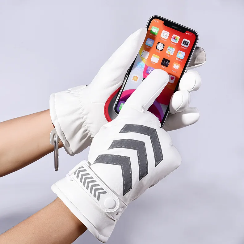 PU Leather Warm Gloves Reflective Traffic Command Thickening Waterproof Men Sports Gloves