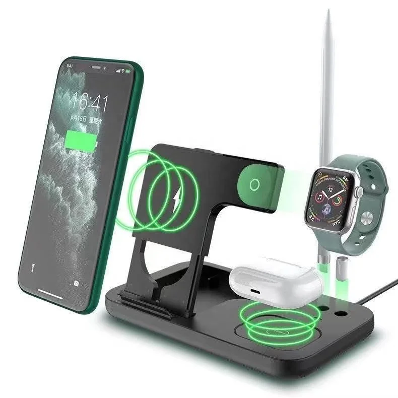 
 SUNLINE 4 in1Qi 15 Вт быстрая Беспроводная зарядная станция Беспроводное зарядное устройство для телефона  