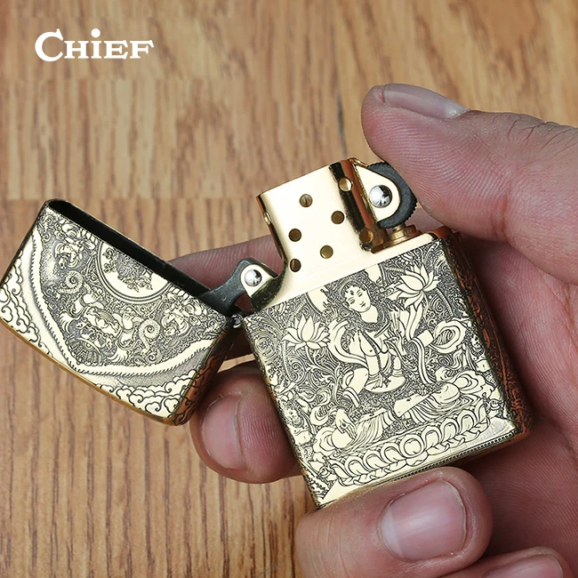 Металлическая керосиновая Зажигалка CHIEF smoke с логотипом заказчика сигарета сигара золото масло mecheros фетер оптовая