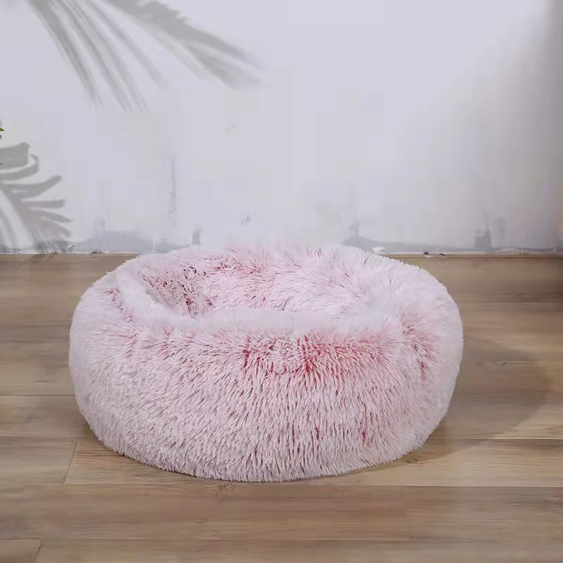 2022 Amazon Faux Fur Ultra Soft Washable Cushion Fluffy Cat Bed Pet Beds, Washable Plush Round Eco Friendly Sofa Luxury Dog Bed