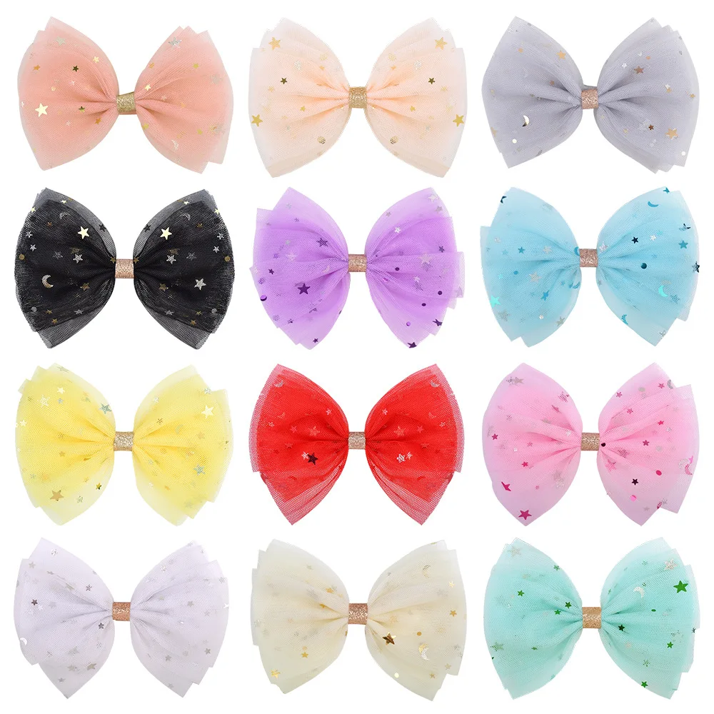 Korean Kids Hair Accessories Butterfly Hairgrips Mesh Glitter Bow Hair Clip for Girls