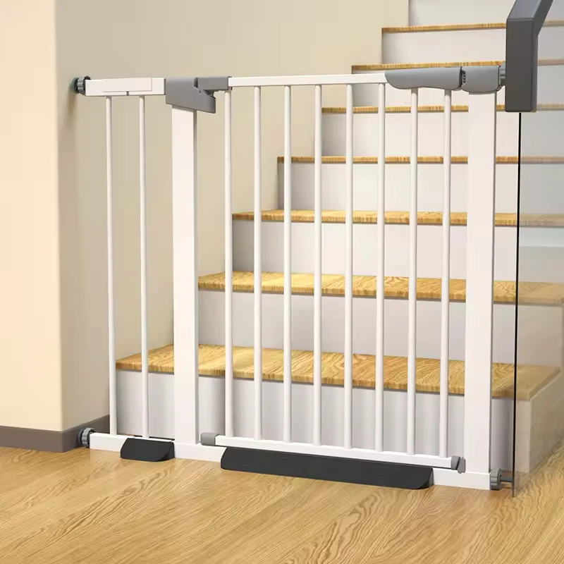 New Gray Extra Wide Safety Gate Retractable Baby Pet Gate Double Lock Steel Material Baby Playpen Gate