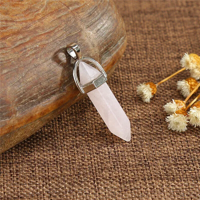 Wholesale  Opal Quartz Crystal Healing Point Pendant Hexagon Gemstone Pendant Necklace