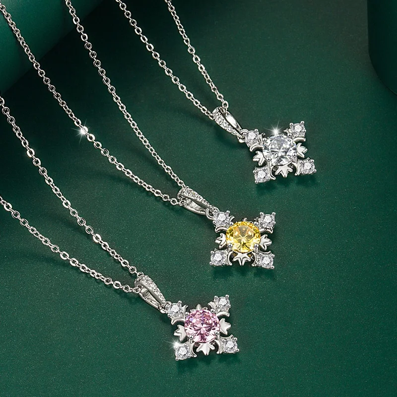 Fashion New  High Carbon Diamond Color Stone Pendant Necklace Female Versatile Romantic Jewelry Gift