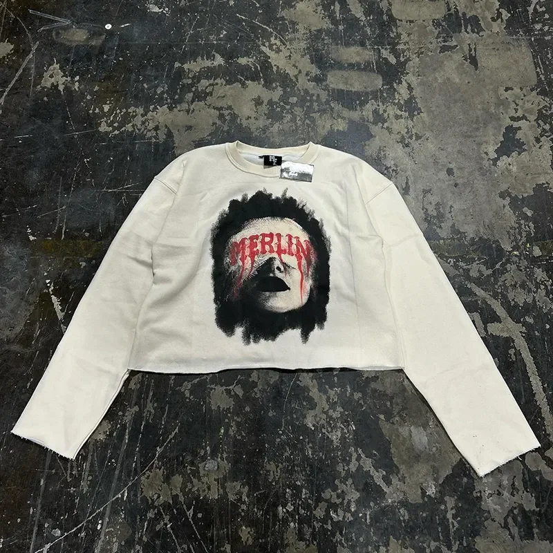 Боковый укороченный Топ с длинным рукавом, брендовая Футболка хорошего качества в Корейском стиле, футболка оверсайз, унисекс, премиум-100%, хлопковая пустая рубашка