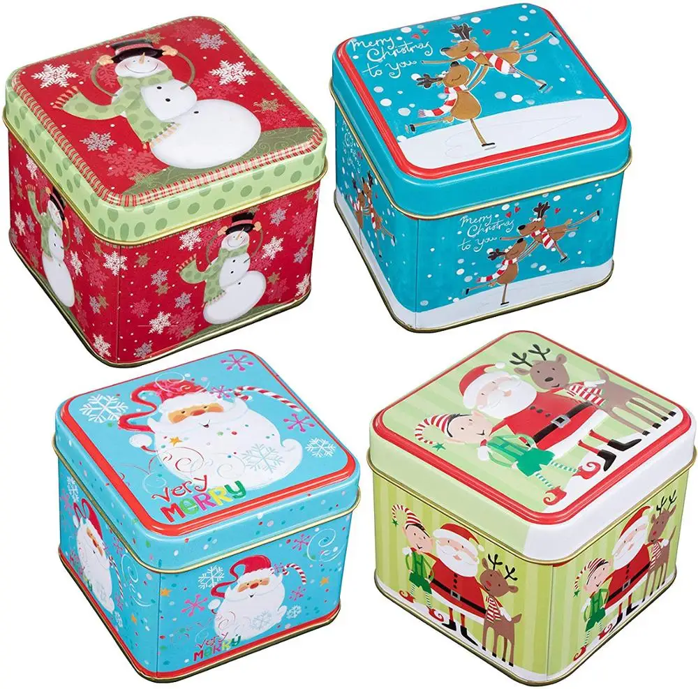 Metal Can Aluminum Jars Square Cookie Candy Storage Containers with Lids for Confectioneries Christmas Tin Gift Box
