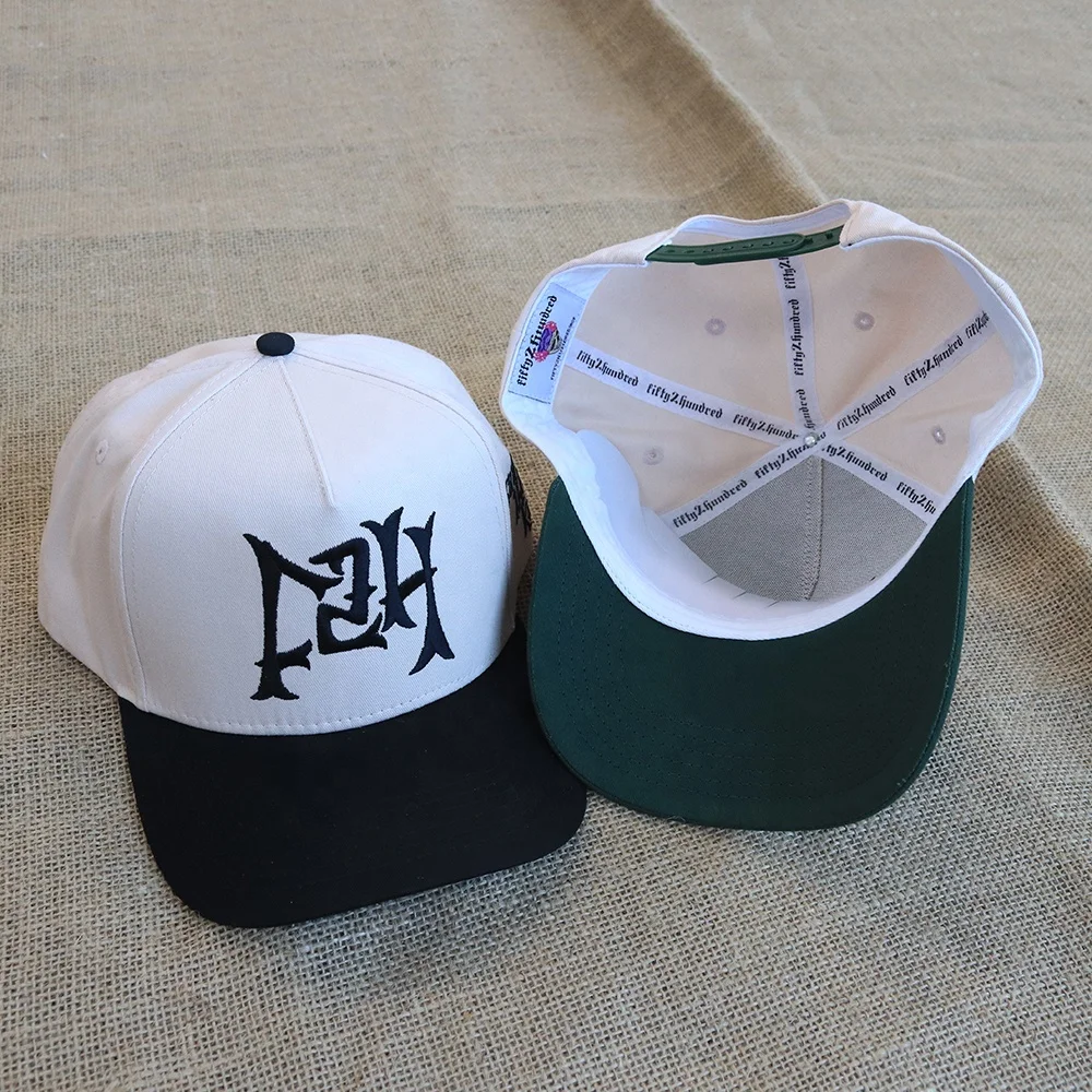 Custom Made Men High Quality 5 Panel 3D Embroidery Logo Two Tone Structured Baseball Cap,Plastic Snap Back Sports Hat
