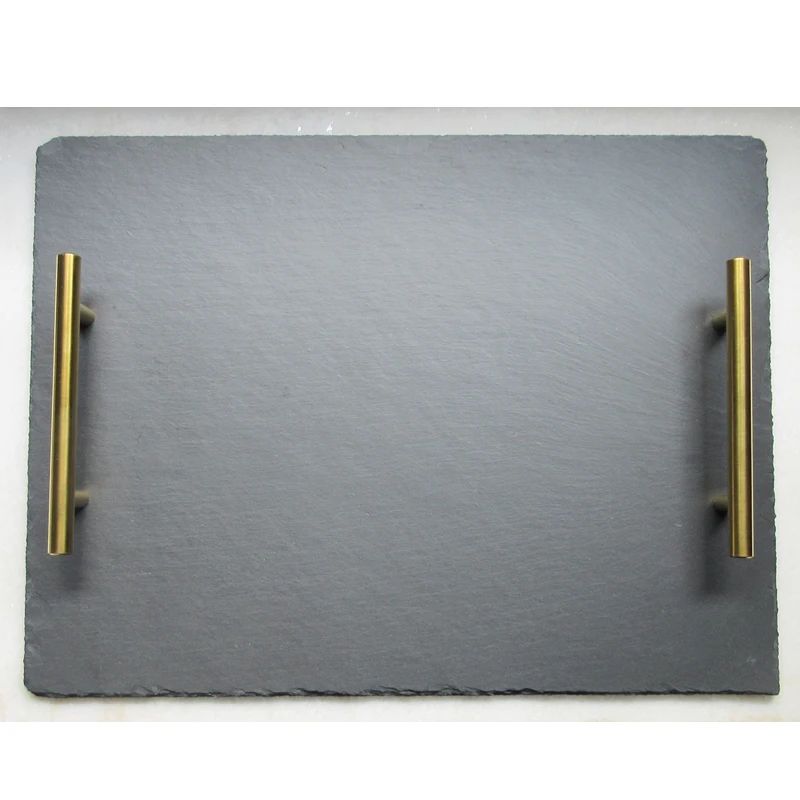 Special Design Handmade Serving Vintage Food New Product Fashionable Stone Turkish Tea High Quality Black Slate Plate Tray