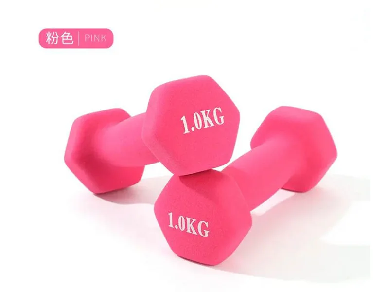 Hot Sale  1-10KG Hex Frosted or Bright Plastic Dipped Free Weights Dumbbells For Women Solid Cast Iron Fitness Rubber Dumbbell