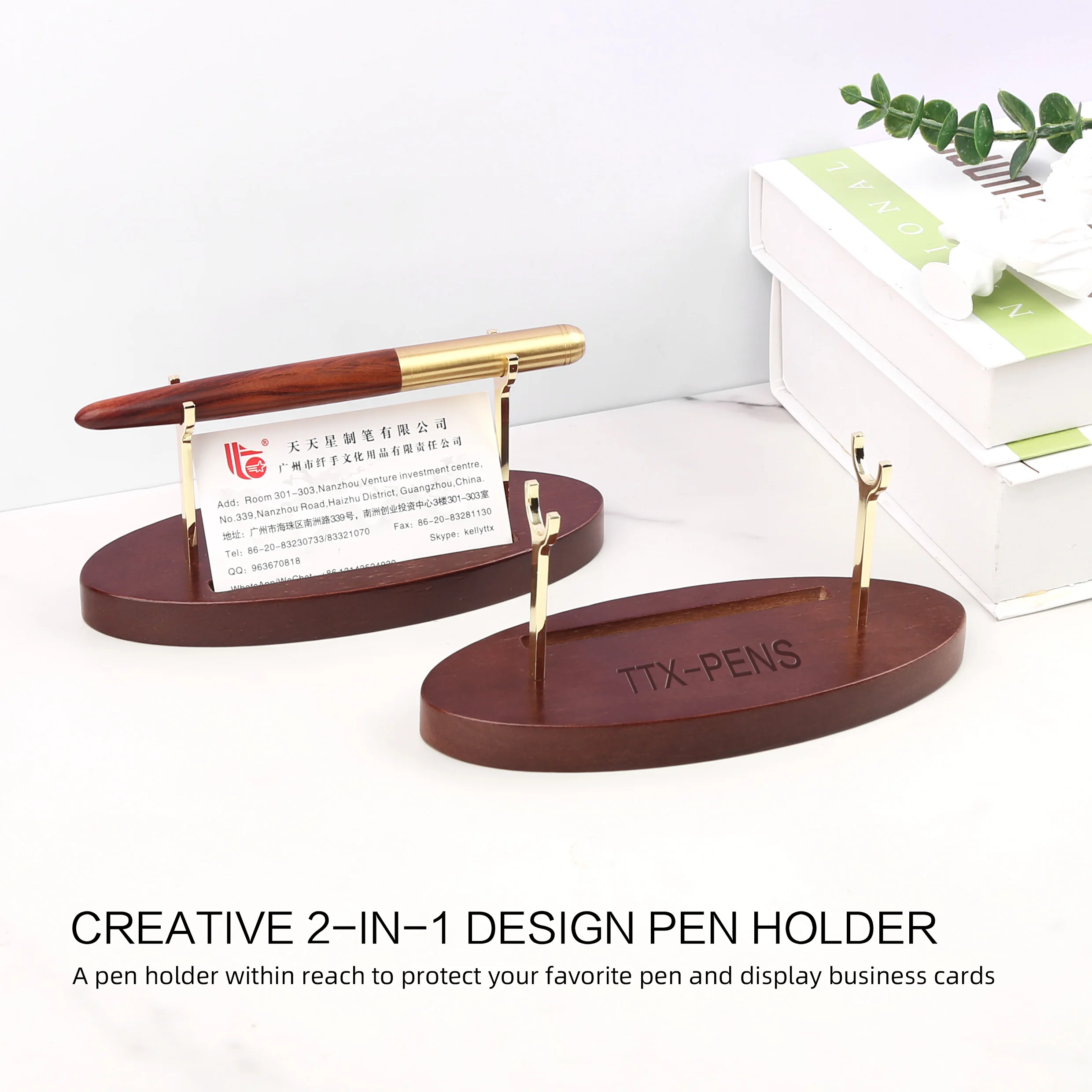 TTX Luxury Office Holder Desk Table Organizer Wood Metal Pen Stand With Name Card