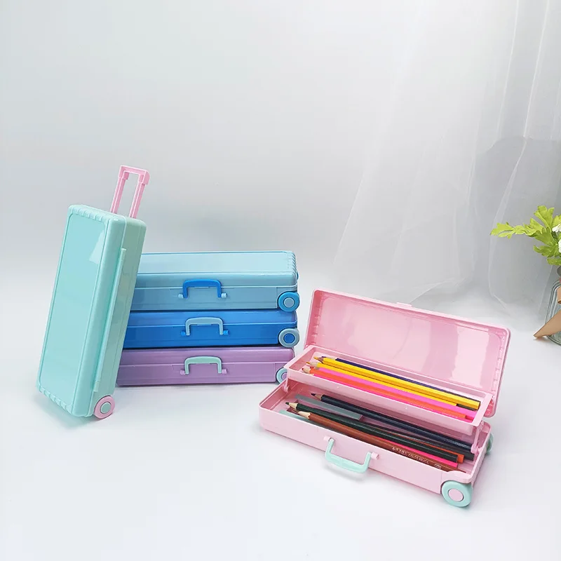 LABON New Style Trolley Case Double Layer Large Capacity Pencil Case Handmade Diy Creative Stationery Storage Bag