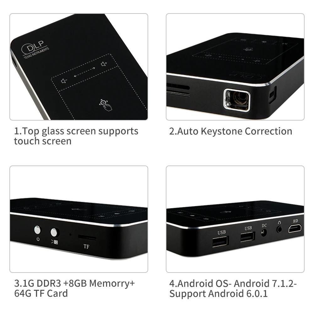 Dlp Wi-Fi Pico Mini 4K ручной проектор 1920X1080P телефон Proyektortouch Panel Touch Pad Портативный для
