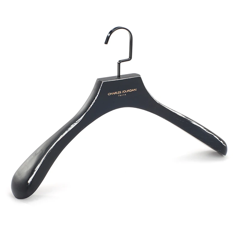 LINDON Fashion Brand Black Worn Flat Hook Wide Shoulder Wooden Suits Clothes Hanger