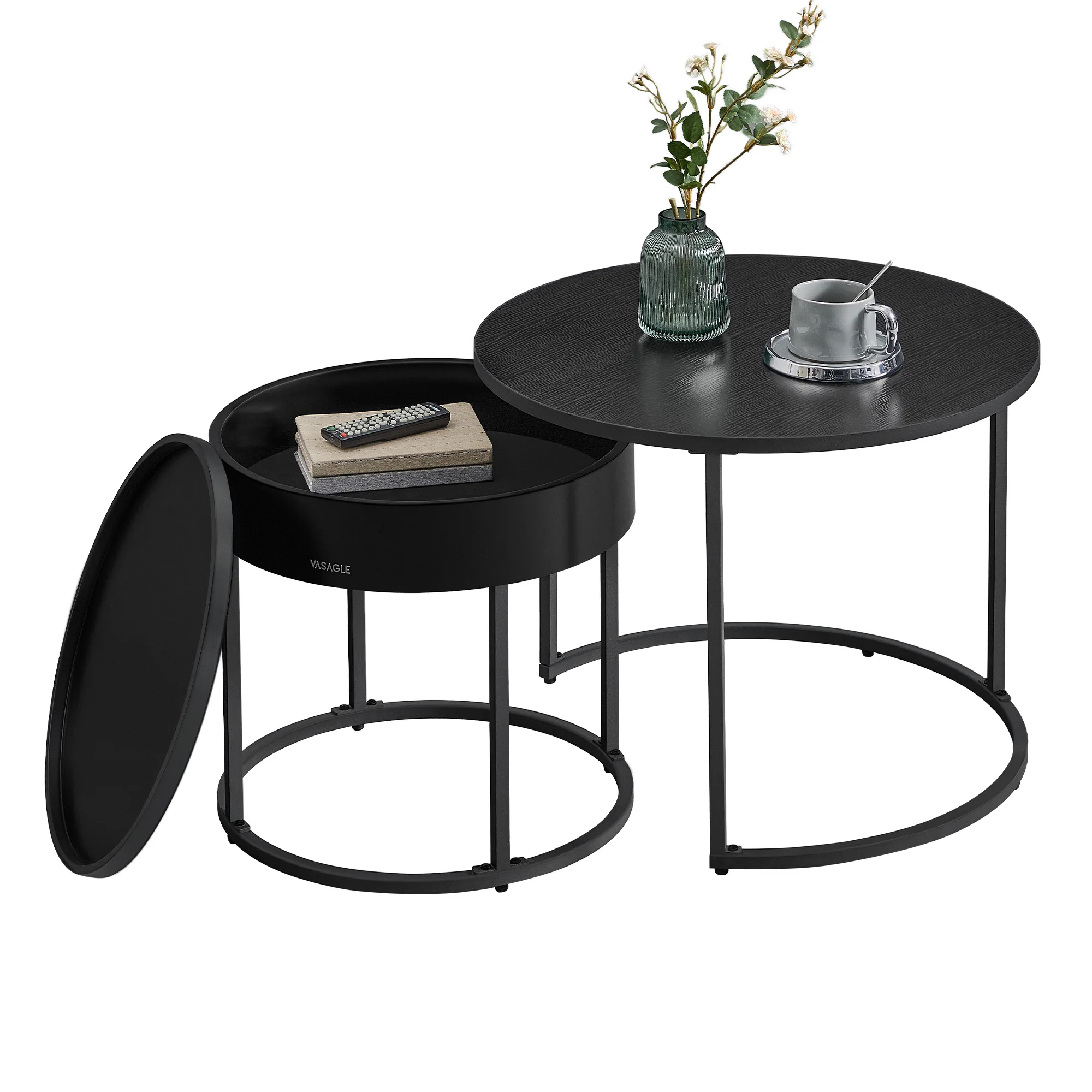 VASAGLE Living Room Furniture Modern Set of 2 Nesting Tables Round Side Tables Minimalist Coffee Table