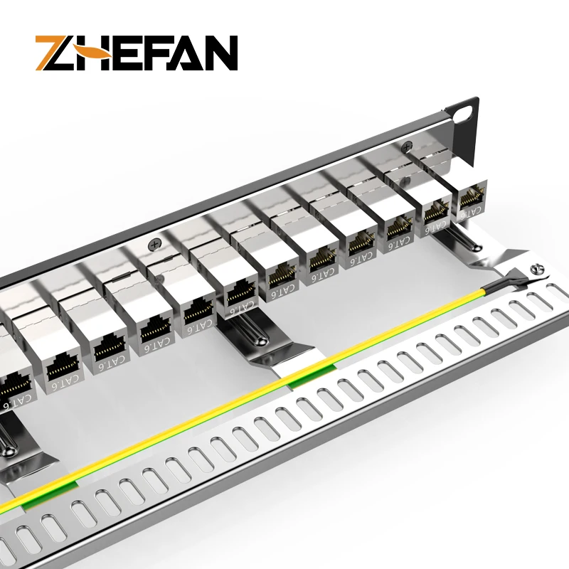 ZHEFAN RJ45 socket 8P8C lan patch panel 24 port 19inch 1U networking Cat6 STP FTP patch panel with keystone jack