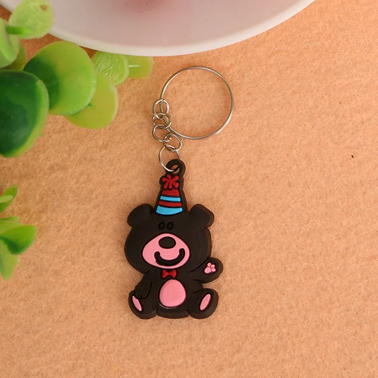 Factory direct price silicone key ring accessories multiple design in stock pvc keychain with custom packing card