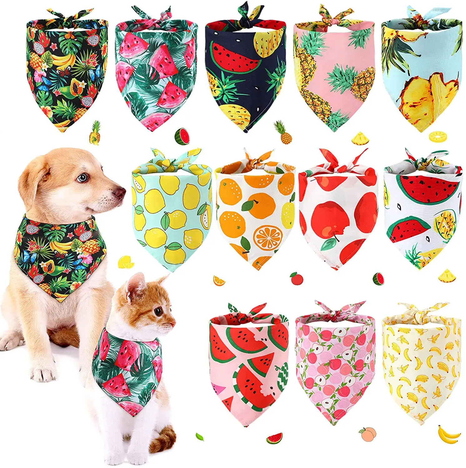Hot sale fruit pattern pet bandana triangle towel for cat dog spring summer cotton saliva towel