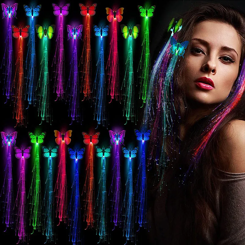 LED Party Colors Light Up Fiber Optic Hair Barrettes Clip Hairpin Silk Flash Braids Wedding Birthday Gift Christmas Bar