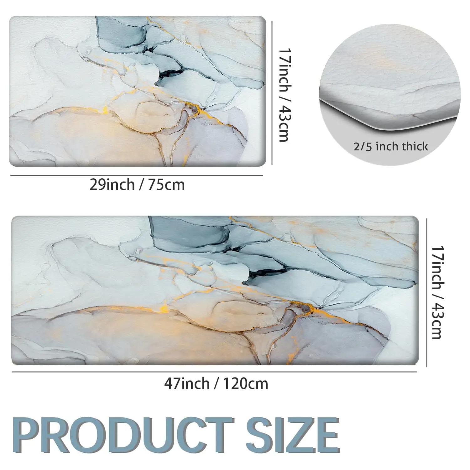 Kitchen Rugs and Mats Set, Anti Fatigue Mat PVC Non Slip Golden Kitchen Mats for Floor, Bathroom, Desk, Runner, Laundry