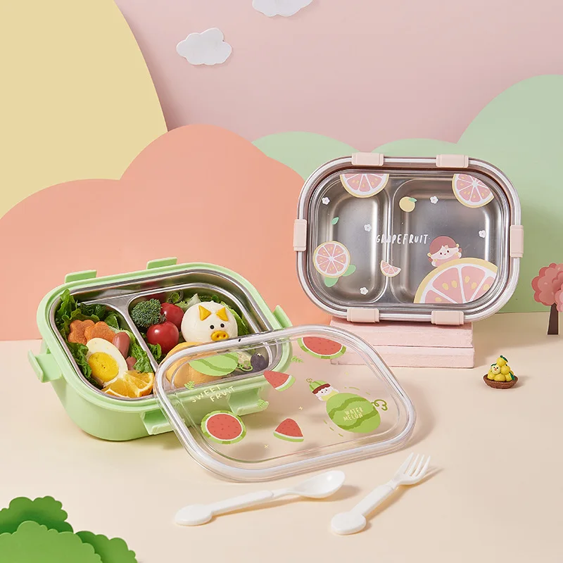 Cute kids baby New fruit insulated lunch box portable sealed 2 grids division lunch box for student with lid