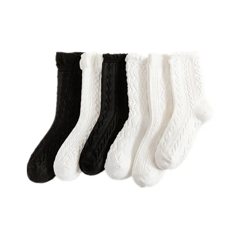 Korean Style Lolita Lace Middle Tube Solid Color Girl Socks White Frill Ruffle Cotton Fashion Socks