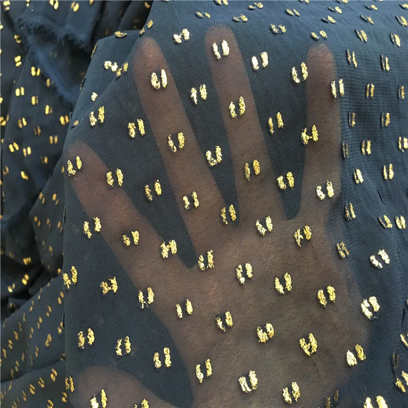 Золотая фольга штамп Печатный Цветок Жаккард шифон шелковая ткань