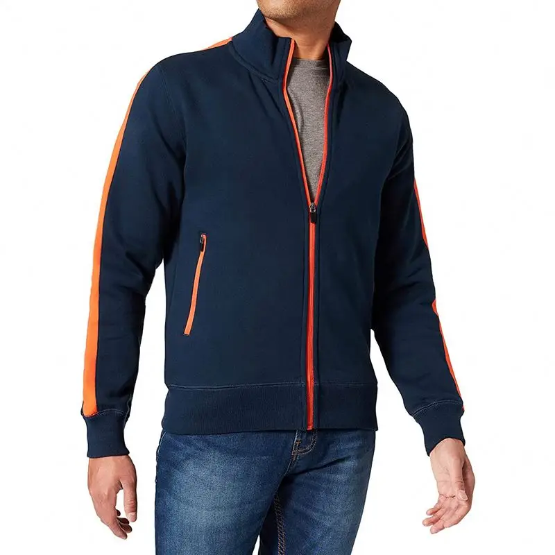 Custom Logo Men Bomber Jacket Orange Striped Side Zipper Pocket Nasa Bomber Jacket