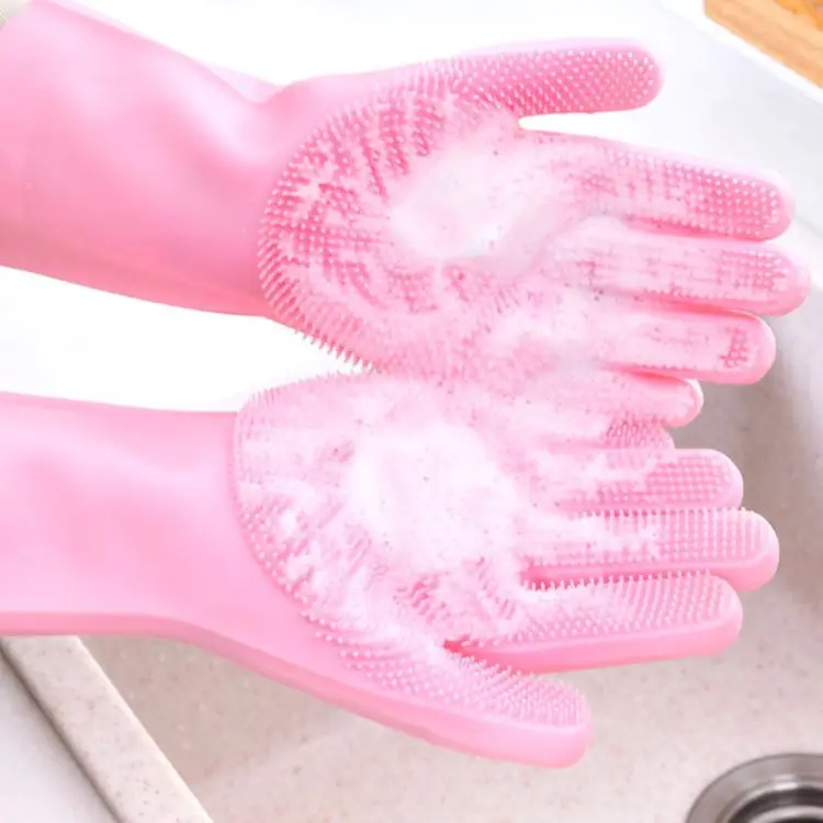 Durable Silicone Dish washing Gloves Pet Grooming Rubber Scrubbing Gloves  Sponge Cleaning Brush for Housework Cars Dogs