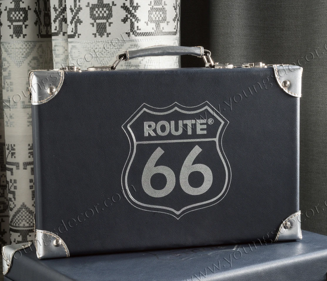 Decorative Wooden Luggage Suitcase Storage Trunk Sets with PU Faux Leather and Pressed Logo Covered