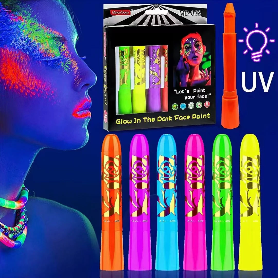 Best Price Factory Sale under UV glow light 6 colors glow in the dark  pigment face paint with  tattoo sticker