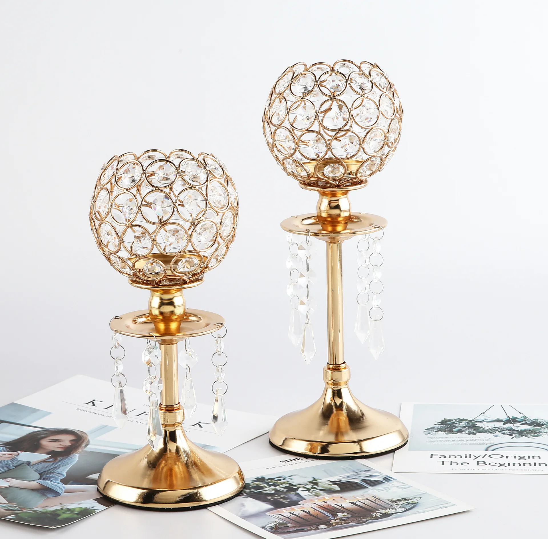 Crystal Candle Holder Crystal Gold Wedding Christmas Dining Room Pillar Holder Coffee Table Decorative Centerpiece Candle Holder