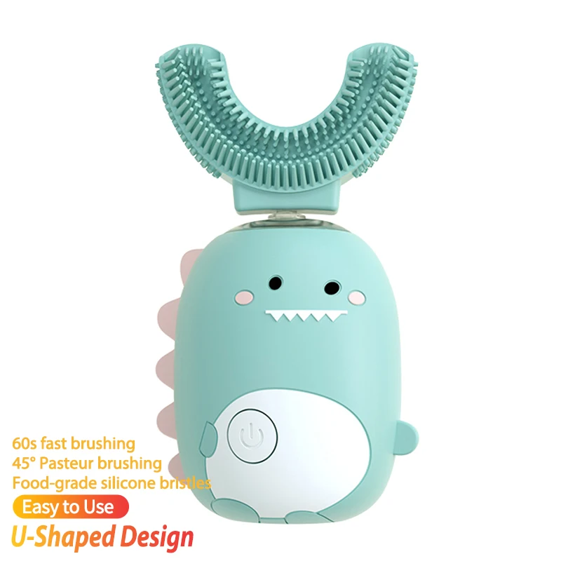 Remax GH-05 silicone non-toxic antibacterial Cute dinosaur baby kids Soft brush u shaped rechargeable electric toothbrush