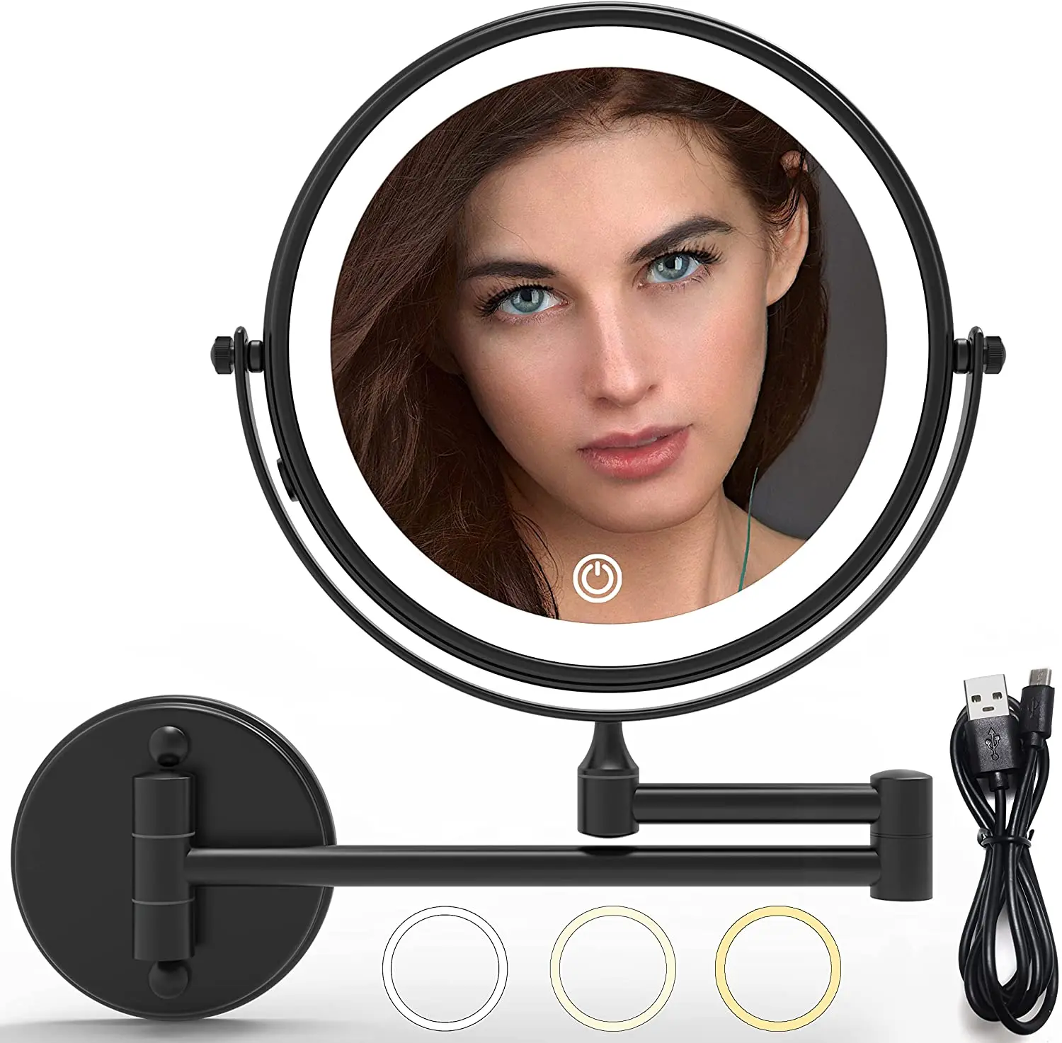 New Extendable Hinged Cordless Magnifying Mirror To Mount On Wall For Bathroom hotel