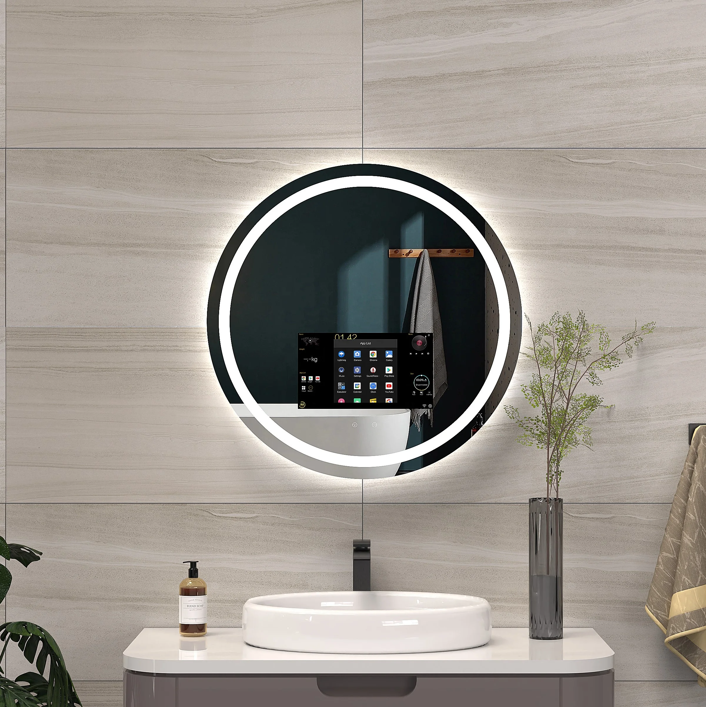 Bathnology Wholesale Home Customized Bathroom Smart Touch Screen WIFI Android Speaker Bath Smart Mirror Tv Mirror