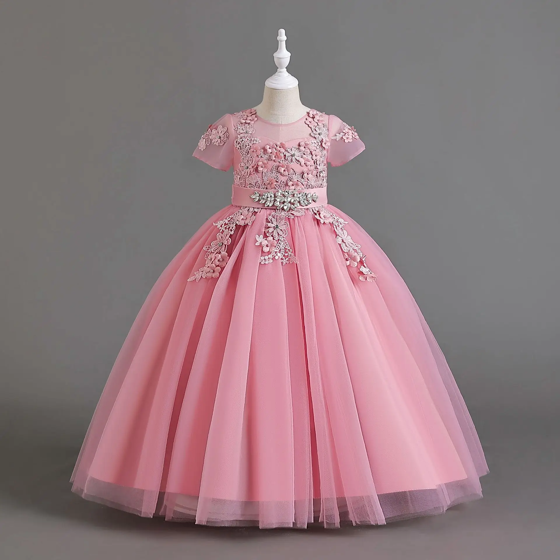 AC136 Elegant Kids Dress Birthday Party Wear Teenager Girl Christmas Flower Dress For 12 Year Olds vestido