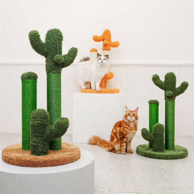US Stock Free Shipping Modern Cactus Cat Tree Cat Scratching Post Interactive Toy Dangling Ball