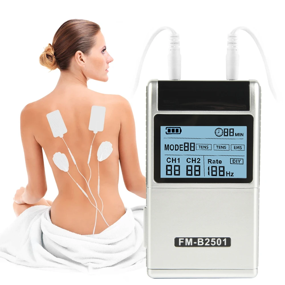 USB Rechargeable Electric Dual Channel EMS Pulse Body Massager TENS Unit Muscle Stimulator Machine