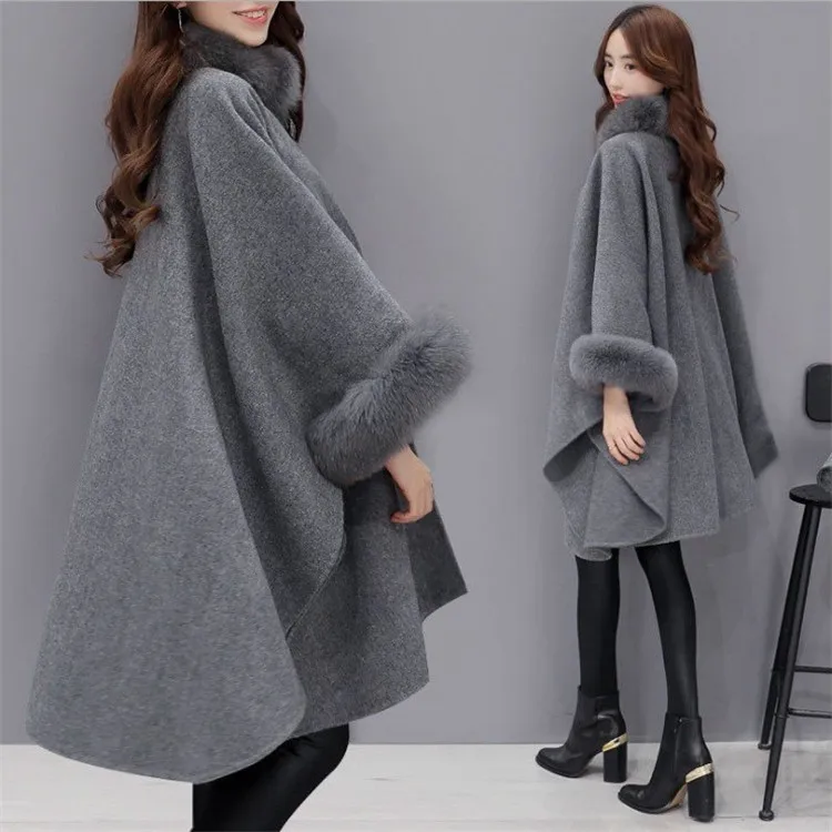 YQ175 free shipping New Winter Womens Parka Casual Wool Coat Women Fur Coats Woman Clothes Cloak Shawl Poncho Jacket
