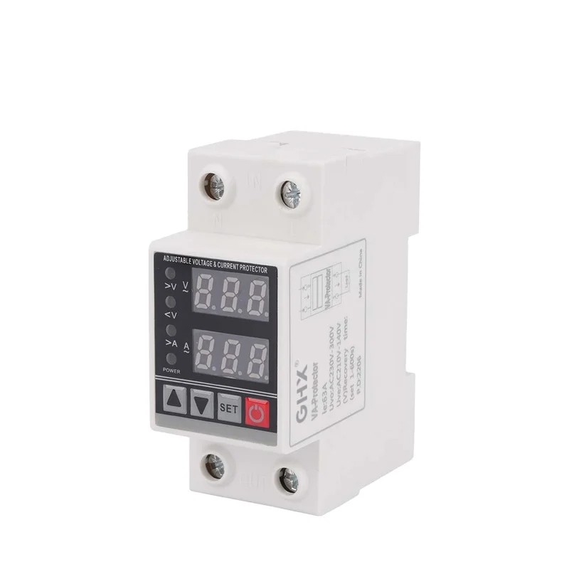 Dual Display Din Rail Adjustable Led Digital Over Under Voltage Relay Surge Protector Limit Over Current Protection