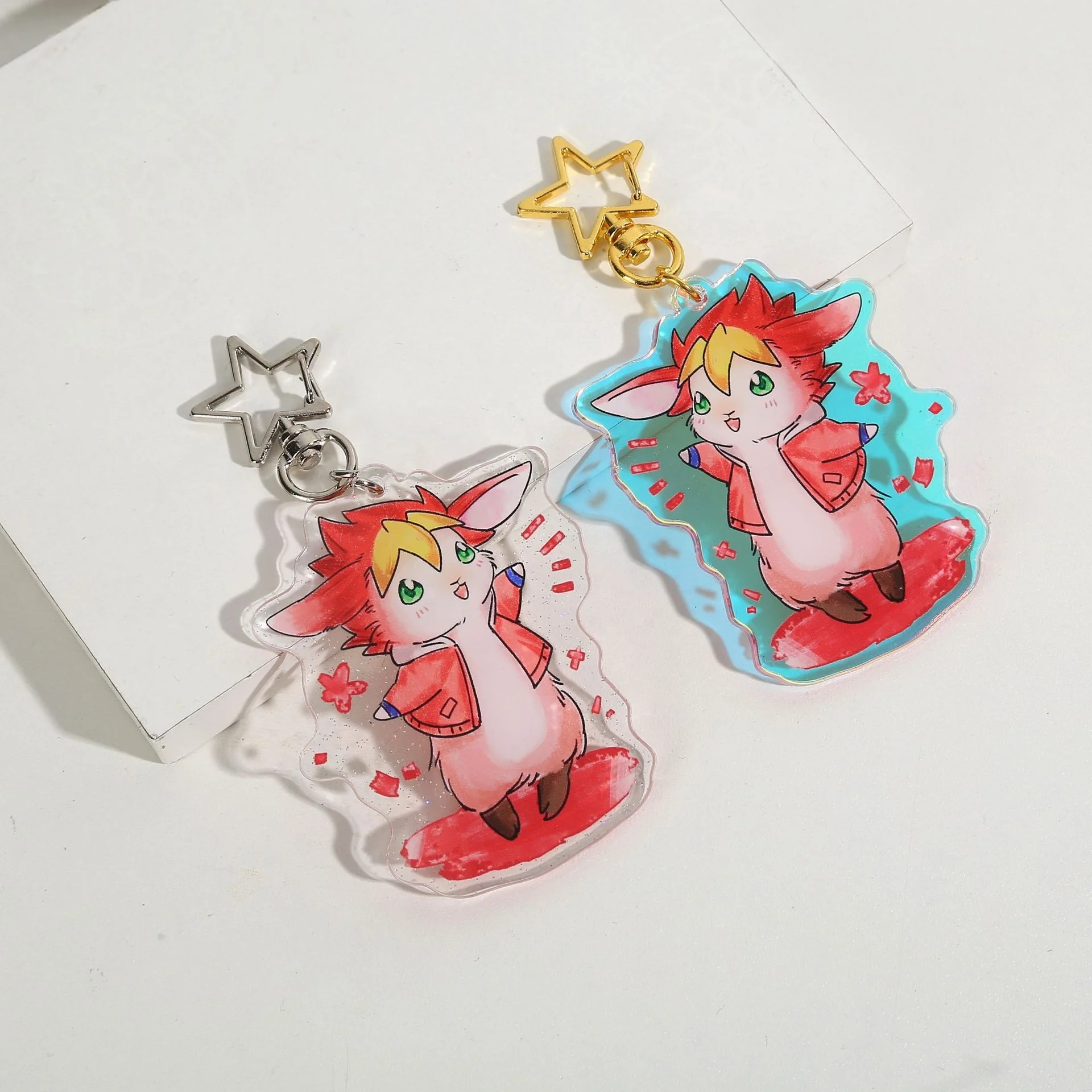 Customizable Bulk Promotional Logo Cute Kawaii Cartoon Anime Clear Holo Glitter Epoxy Acrylic Keychains Kawaii Resin Charms