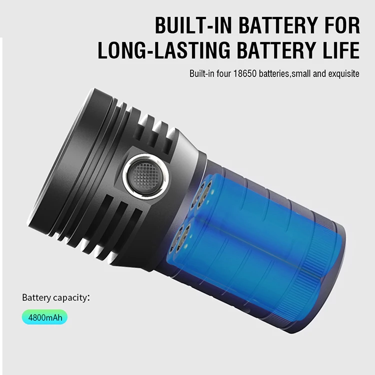 Boruit High Power 5000 Lumens 3 Led Flashlight Portable Torch Light Led Flashlight 1500m Long Range Powerful With Power Bank