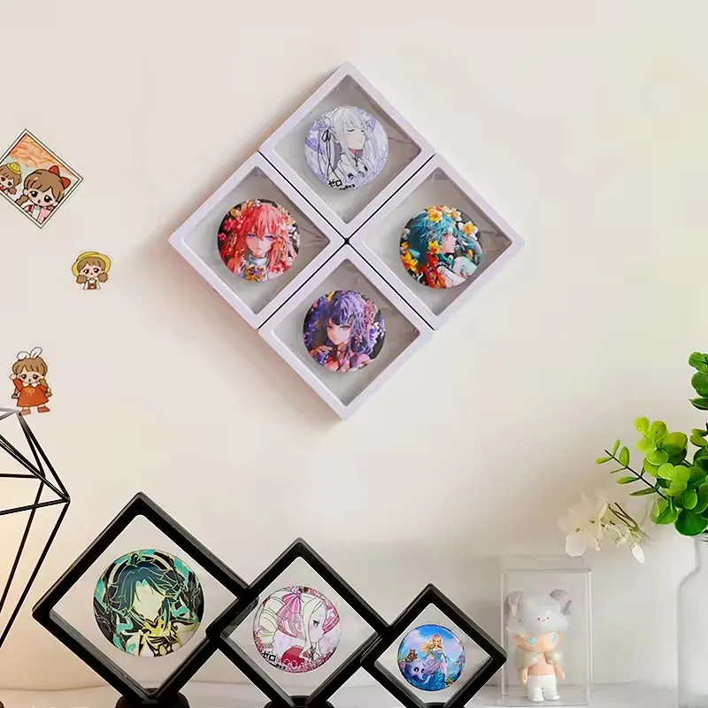 9*9cm 3D Floating Frame Display Case PE Film Suspension Box for Earrings Bracelet Necklace Jewelry Lipstick Medal Sample Storage