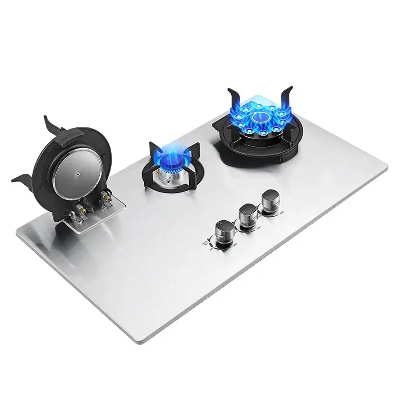 Stainless steel Flip Top gas cooker LPG gas cooktops glass top battery 3 burner Kitchen gas stove