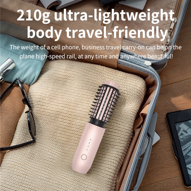 Cordless Rotating Portable Ionic 3-In-1 Hot Air Brush Volumizer Hair Dryer Brush Straightener Comb Blowout Brush